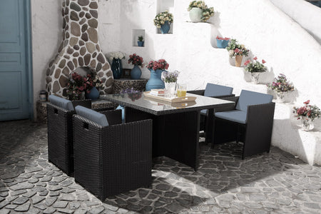 Set da giardino da incasso per 4 persone Nero e Grigio