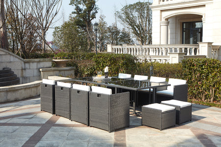 Set da giardino da incasso per 12 persone in resina intrecciata grigia e bianca