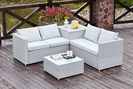 Set da giardino per 4 posti in resina intrecciata Sillang grigio