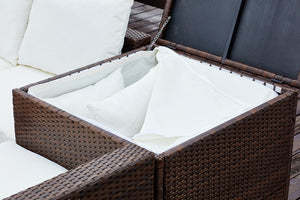 Set da giardino per 4 posti in resina intrecciata con scatola incorporata Sillang marrone e bianco zoom 1