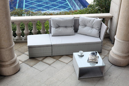 Set da giardino grigio chiaro in resina intrecciata 3 posti Saphan