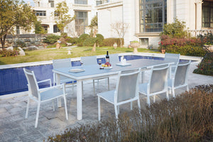 Tavolo da giardino allungabile per 8 persone con 6 sedie in alluminio e 2 poltroncine