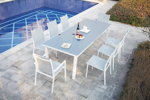 Tavolo da giardino allungabile per 8 persone con 2 poltrone e 6 sedie in alluminio