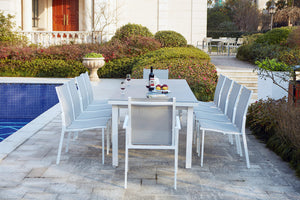 Tavolo da giardino allungabile con 2 poltroncine e 8 sedie in alluminio per 10 persone