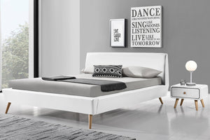 Struttura letto scandinava bianca con gambe in legno Bianco 140 x 190 cm Norway