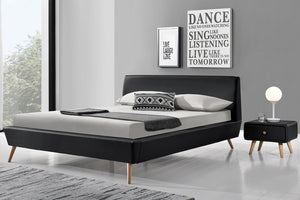 Struttura letto scandinava nera con gambe in legno Bianco 140 x 190 cm Norway