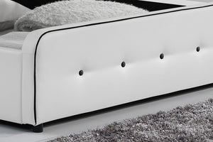 Struttura letto imbottita con box contenitore integrato - 140 x 190 cm bianca London