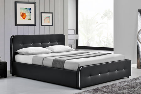 Struttura letto imbottita nera con box contenitore integrato - 140 x 190 cm London