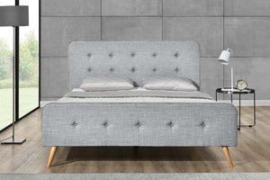 Struttura letto stile scandinavo grigio chiaro con gambe in legno - 140 x 190 cm - zoom Lanka