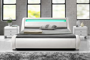 Struttura letto in similpelle Bianco 140 x 190 cm con LED integrati