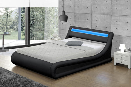 Struttura letto in similpelle nero con contenitore e LED integrato 140 x 190 cm Portland