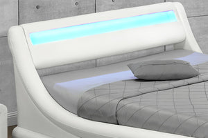 Struttura letto in similpelle bianco con contenitore e LED integrato 140 x 190 cm Portland zoom 1