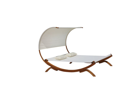 Amaca con gambe in legno per 2 persone 195 x 180 cm in textilene ecru