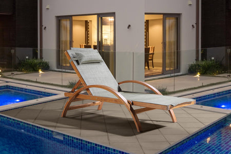 Lettino in textilene in legno grigio oliva