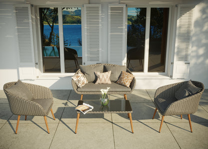 Set da giardino 4 posti in resina intrecciata e alluminio