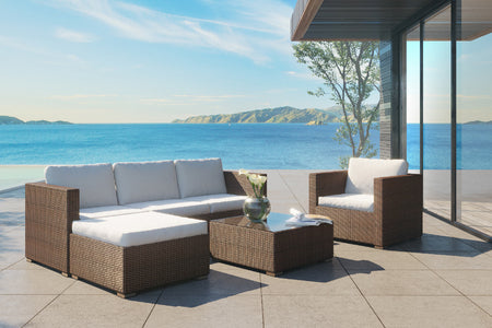 Set da giardino di 6 quadrati in resina intrecciata Marrone e bianco