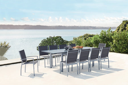 Set da giardino allungabile in alluminio + 10 sedute in textilene Grigio