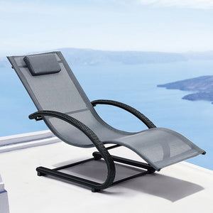 Lettino intrecciato in resina, acciaio e textilene Grigio