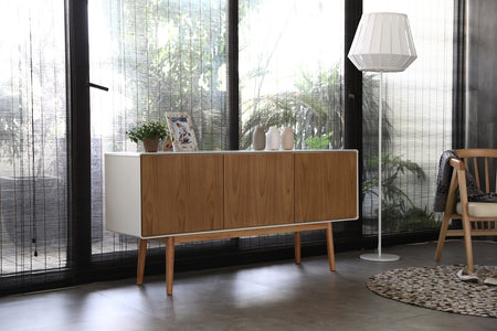 Credenza in legno naturale e bianca