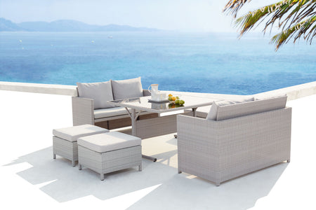 Salotto da giardino a incasso in resina intrecciata per 8 posti Grigio e bianco