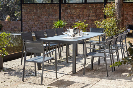 Consolle allungabile in alluminio e 10 sedie