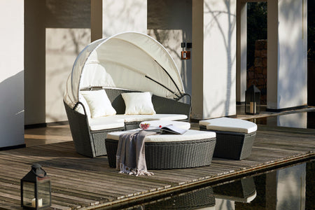 Set da giardino componibile 6/8 persone in resina polyrattan intrecciata Grigio