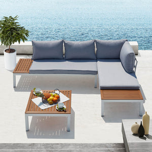 Salotto da giardino in alluminio e acciaio bianco y grigio Lolea