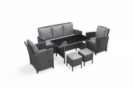 Set da giardino di 6 pezzi di resina intrecciata su sfondo bianco Grigio