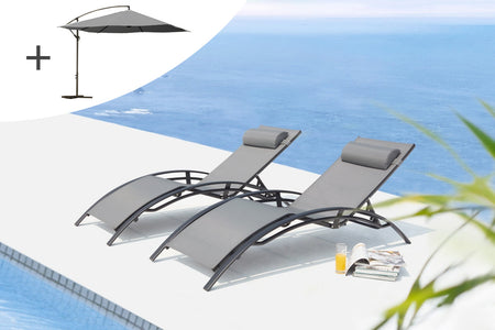 Sdraio Bahia grigio/nero x2 + ombrellone decentrato Solenzara grigio