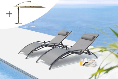 Sdraio Bahia grigio/nero x2 + ombrellone decentrato Solenzara ecru
