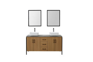 Set da bagno industriale: 1 mobile lavabo, 2 lavandini, 2 specchi su sfondo bianco