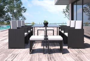 Set da giardino di 10 quadrati in resina intrecciata Bianco e nero