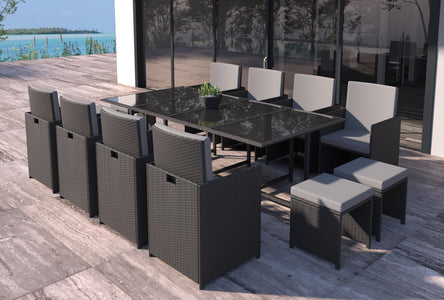 Set da giardino in resina intrecciata nero e grigio da 12 persone