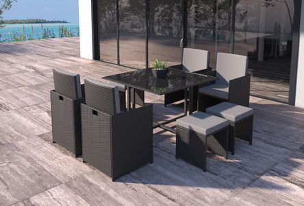 Set da giardino in resina intrecciata a 8 posti nero e grigio
