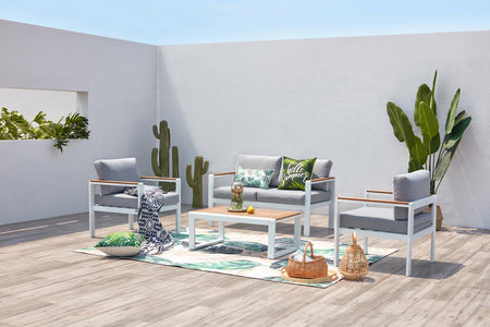 Salotto da giardino basso bianco in alluminio 4 posti Maringo