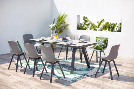 Salotto da giardino in alluminio e vassoio effetto cemento 8 posti Temara