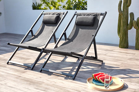 Set di 2 lettini prendisole Tevata in alluminio grigio scuro