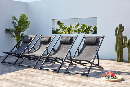 Set di 4 lettini prendisole Tevata in alluminio grigio scuro