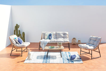 Set di mobili da giardino in rattan Guahana naturale beige