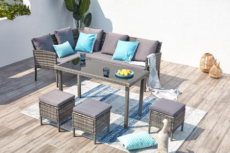 Set da giardino 8 posti in resina nera e grigia