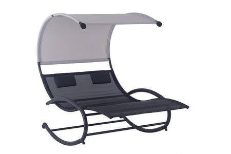 Lettino a dondolo doppio con baldacchino nero e grigio Heira