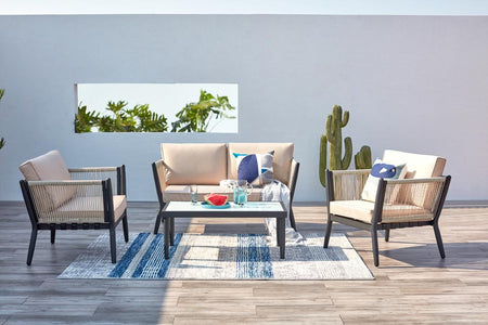 Set da giardino in alluminio e corda Ecru e nero