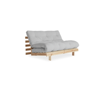 Panca in legno con materasso futon grigio chiaro 140 cm su fondo bianco Roots