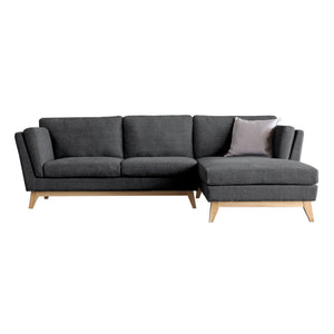 Divano scandinavo 3 posti con chaise longue a destra e gambe in legno Grigio scuro