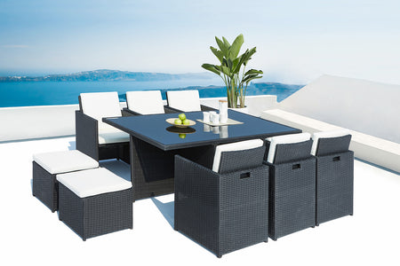 Set di 10 quadrati da giardino da incasso in resina intrecciata Bianco e nero