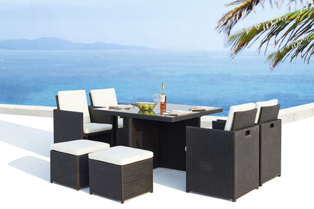 Set da giardino da incasso 8 posti in resina intrecciata Bianco e nero