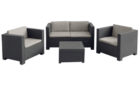 Set da giardino 4 posti con effetto resina iniettata Grigio + contenitore