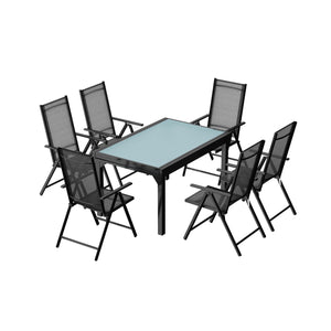 Set da giardino in alluminio con tavolo allungabile + 6 sedie in textilene