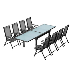 Set da giardino in alluminio con tavolo allungabile + 8 sedie in textilene
