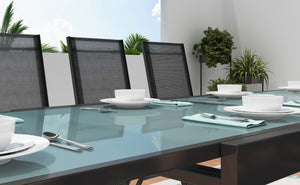 Set da giardino in alluminio con tavolo allungabile e 6 sedie in textilene